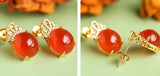 Southern Red Agate Crown Diamonds Earrings in 18K Yellow Gold