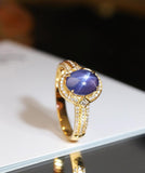2.3ct Lavender Star Sapphire 18K Gold Ring in Halo Diamond