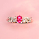 Pink Red Spinel Cushion & Diamond Ring - 18K White Gold