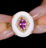 1.05ct Pink Sapphire & Mother of Pearl Ring - 18K Yellow Gold
