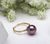 Edison Purple Pearl Bamboo Ring in 18K Yellow Gold