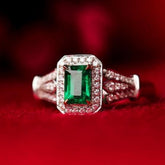 Emerald Platinum 950 Ring with Halo White Diamonds