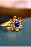 Engraved Flower Ring with Blue Sapphire - 18K Yellow Gold