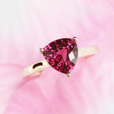 3.3ct Peach Red Trillion Cut Garnet Ring - 18K Yellow Gold