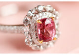 Pinkish Spinel Cushion & Diamond Ring - 18K White Gold