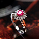 Pear Ruby & Diamonds Double Ring in 18K White Gold
