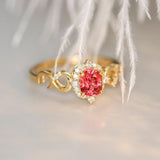 Pinkish Spinel Cushion & Diamond Ring - 18K Yellow Gold