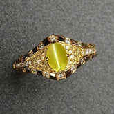 Eye Symbol Chrysoberyl Cat Eye 18K Yellow Gold Ring with Diamonds