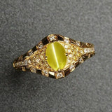 Eye Symbol Chrysoberyl Cat Eye 18K Yellow Gold Ring with Diamonds
