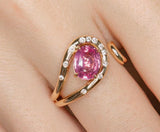 1.58ct Pink Sapphire 18K Yellow Gold Cuff Ring with Diamonds
