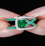 Classic Emerald 18K Free Form Ring with White Diamonds