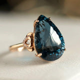 15.69ct Topaz Teardrop Diamond Engagement Ring - 18K Yellow Gold