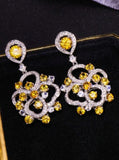Cluster Yellow Sapphire Free Form Diamonds Earrings in 18K Gold