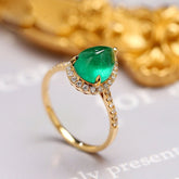 Cabochon Emerald & Halo Diamond Ring in 18K Yellow Gold