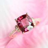 3ct Peach Red Garnet Cushion Ring in 18K Yellow Gold