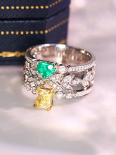 Emerald & Yellow Sapphire 18K White Gold Stacking Ring with Diamonds