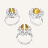 2 Style + Chrysoberyl Cat's Eye Gemstone & Cluster Diamond Ring in Platinum 950
