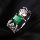 1ct Emerald Square Cut & White Diamond Ring in 18K Gold