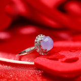 Purple Violet Jade Cabochon 18K Gold Ring with Full Diamond Pave