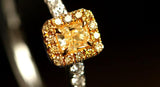 Fancy Yellow Diamonds Cushion Ring in 18K Two Tone Gold