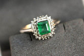 Emerald & Halo Diamonds 18K White Gold Ring
