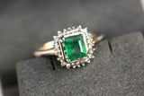 Emerald & Halo Diamonds 18K White Gold Ring