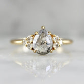 1.25ct Salt & Pepper Pear Rose Cut 18K Gold Wedding Ring