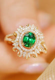 Tsavorite Oval Cut & Diamonds Ring in 18K Yellow Gold