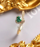 Emerald Heart Shape & Halo Diamond 18K Yellow Gold Ring