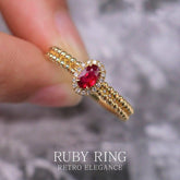 Granulation Ruby & Diamonds 18K Yellow Gold Ring