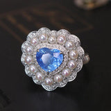1.01ct Blue Sapphire Heart Cut Statement 18K Gold Ring with Diamonds