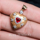 Pigeon Blood Ruby Italian Brushed Finish Pendant - 18K Yellow Gold