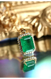 1.8ct Emerald with Diamond Vintage Pendant in 18K Yellow Gold