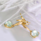 Leaf Jade Cabohen 18K Yellow Gold Drop Earrings