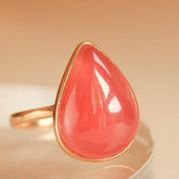 12.8ct Rhodochrosite Teardrop Diamond Ring in 18K Gold