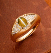 AAA+ Chrysoberyl Cat Eye & Diamond Pave 18K Yellow Gold Ring