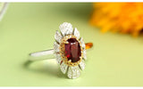 Vivid Red Ruby Oval & Diamond Ring - 18K Two Tone Gold
