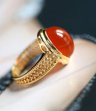 Southern Red Agate Cabochon 18K Chunky Gold Ring