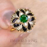 Vintage Byzantine Emerald 18K Ring with Black Agate