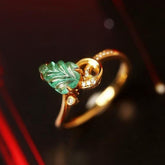 Leaf-Shape Emerald & Diamond Ring in 18K Yellow Gold