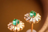 Daisy Emerald Cabochon Cut & Diamond Studs in 18K Yellow Gold