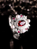 Ruby Oval & Akoya Pearl Statement Ring in 18K White Gold