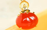 Buddha-Inspired Red Agate Necklace in 18K Yellow Gold