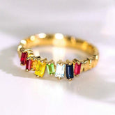 Colorful Sapphire & Aquamarine, Tsavorite Ring in 18K Yellow Gold