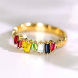 Colorful Sapphire & Aquamarine, Tsavorite Ring in 18K Yellow Gold