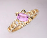 Minimalist Purple Pink Sapphire 18k Yellow Gold Ring - Hollow Out Design