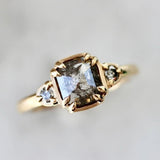 1.3ct Emerald Cut Salt and Pepper Diamond 18K Gold Engagement Ring