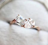 White Sapphire Two Stone Engagement Ring - 18K Rose Gold