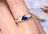 Pave Set Blue Sapphire 18K Yellow Gold Ring with Diamonds