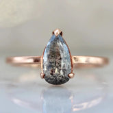 1.42Ct Pear Rose Cut Grey Diamonds 18K Rose Gold Ring
